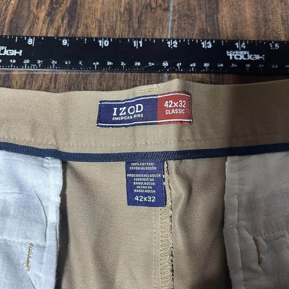 Izod American Chino Double Pleat 42x32 Classic Khaki Non Iron Cotton NWT Work